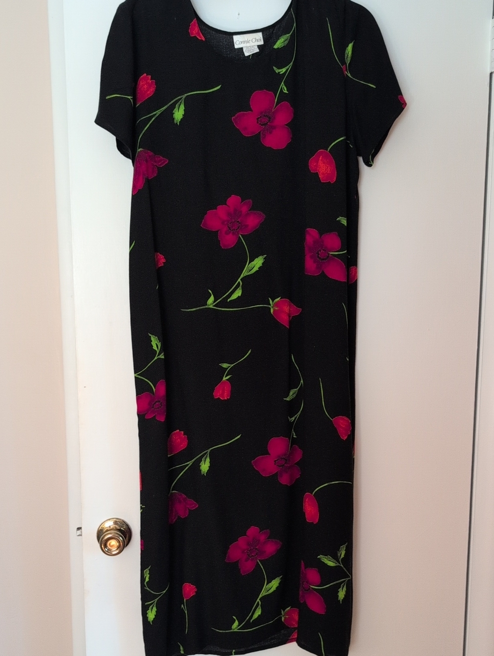 Midnight by Carole Hochman Black Maxi Dress with Fuchsia Floral Print
